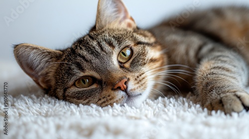 Rescued cat in a shelter on white background