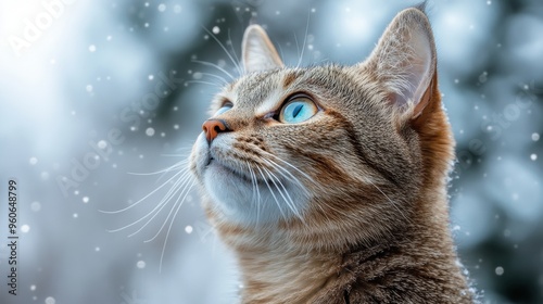 Rescued cat looking hopeful on white background