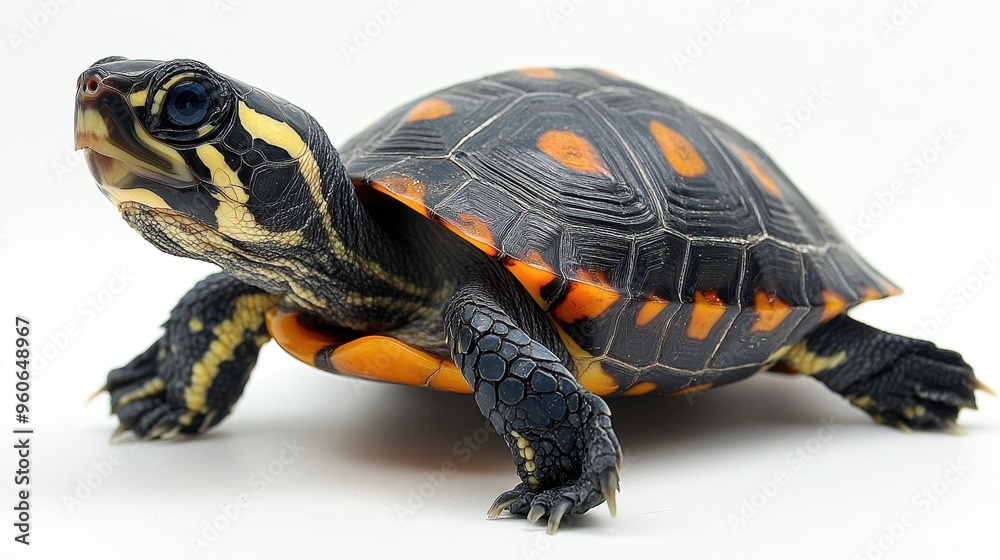 Fototapeta premium Rescued turtle receiving care on white background