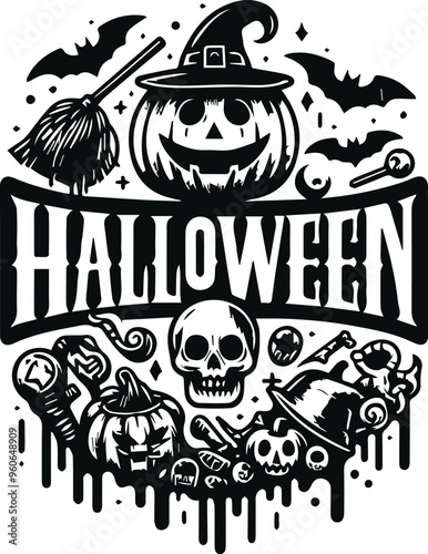 Monochrome Cosmonaut Halloween Logo Icon For Emblems, Badges And Levels Vector Illustration