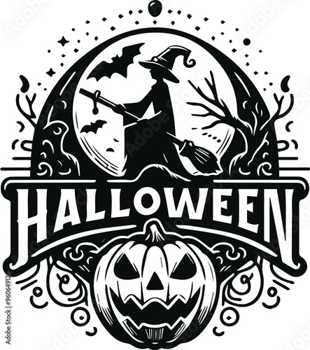 Monochrome Cosmonaut Halloween Logo Icon For Emblems, Badges And Levels Vector Illustration