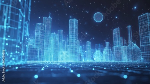 Digital Cityscape: A Wireframe Vision of the Future