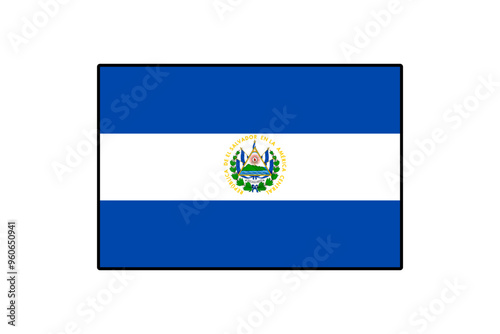 The flag of El Salvador features three horizontal stripes in blue and white, with the national emblem in the center. It symbolizes the country's heritage and unity.