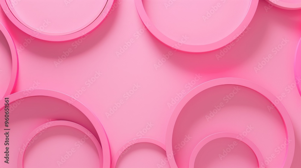 Abstract composition featuring circular geometric shapes on pink backdrop with empty space. Abstract composition featuring circular geometric shapes on pink backdrop with empty space.