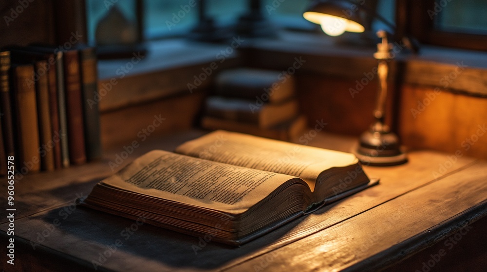 old, brown book open on a wooden desk old, brown book open on a wooden desk