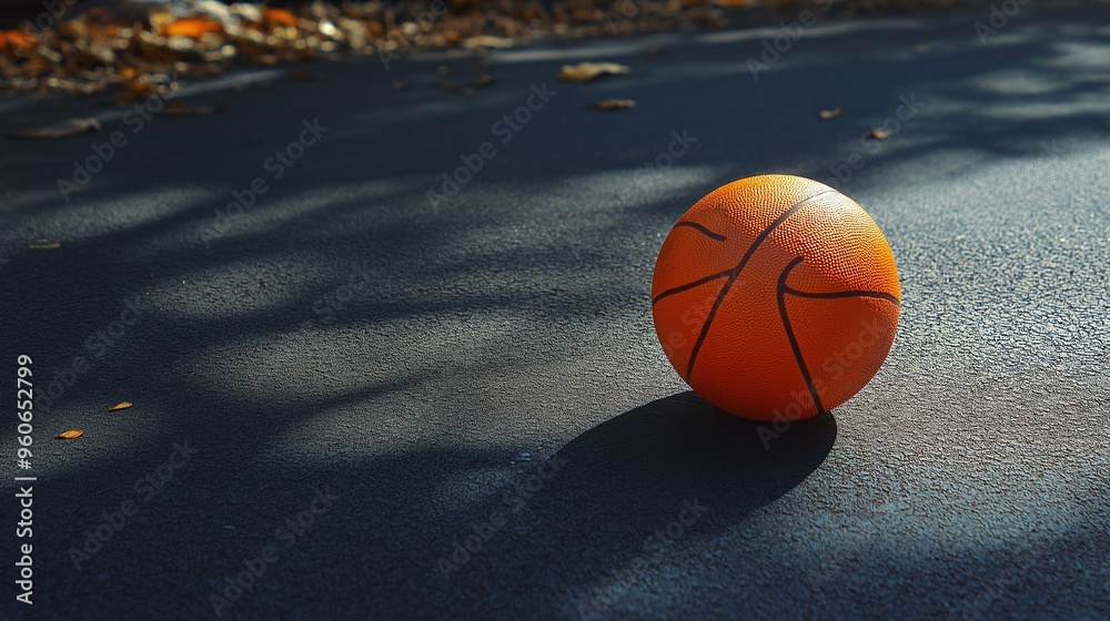 An orange basketball on the asphalt of an urban court An orange basketball on the asphalt of an urban court