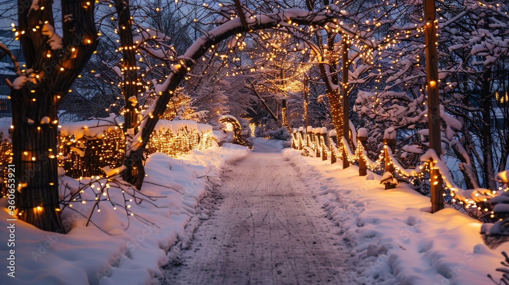 Festive Winter Pathway with Twinkling Lights