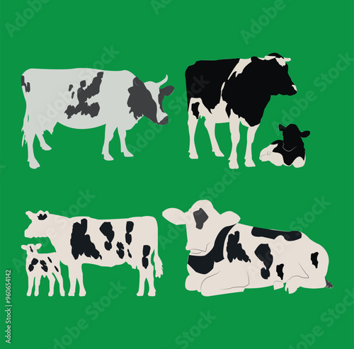 Cow vector isolated on green background