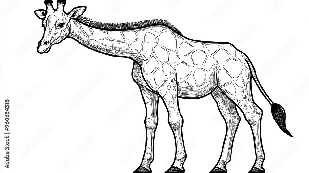 Fototapeta premium Simple line drawing of a giraffe with a minimalist approach on a white background