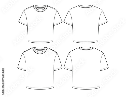 Women's basic cropped t-shirt ai vector sketch blank