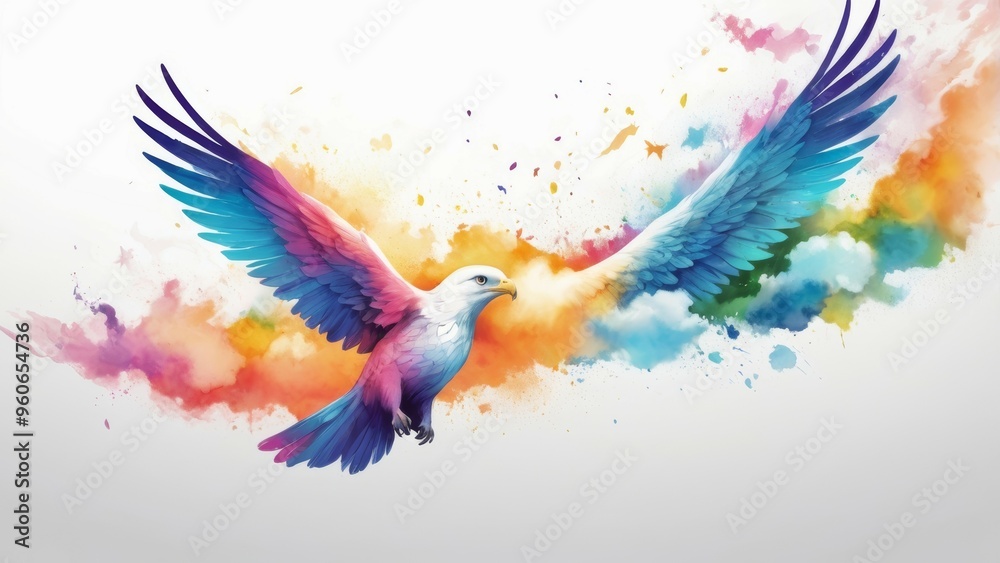 Obraz premium Colorful bird in flight with watercolor background