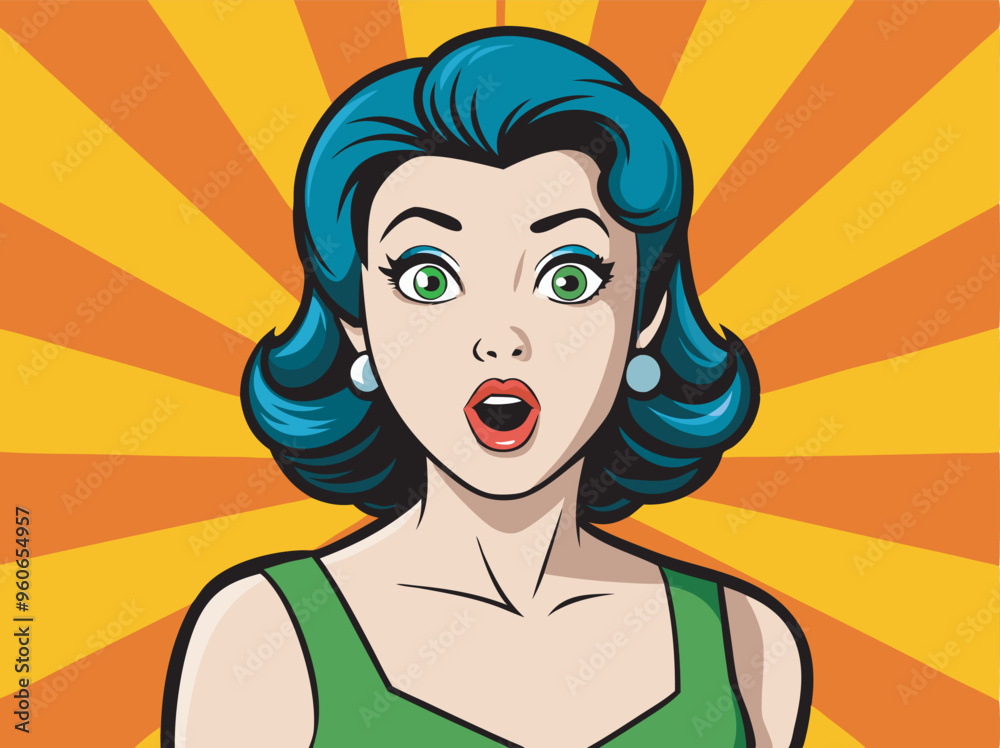 Beautiful surprised pin up girl vector illustration in pop art style.eps Beautiful surprised pin up girl vector illustration in pop art style.eps