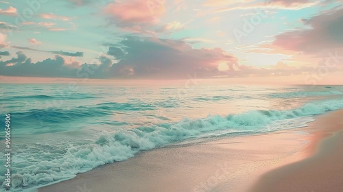 colorfully illustrative of beautiful beach with cloudy sky