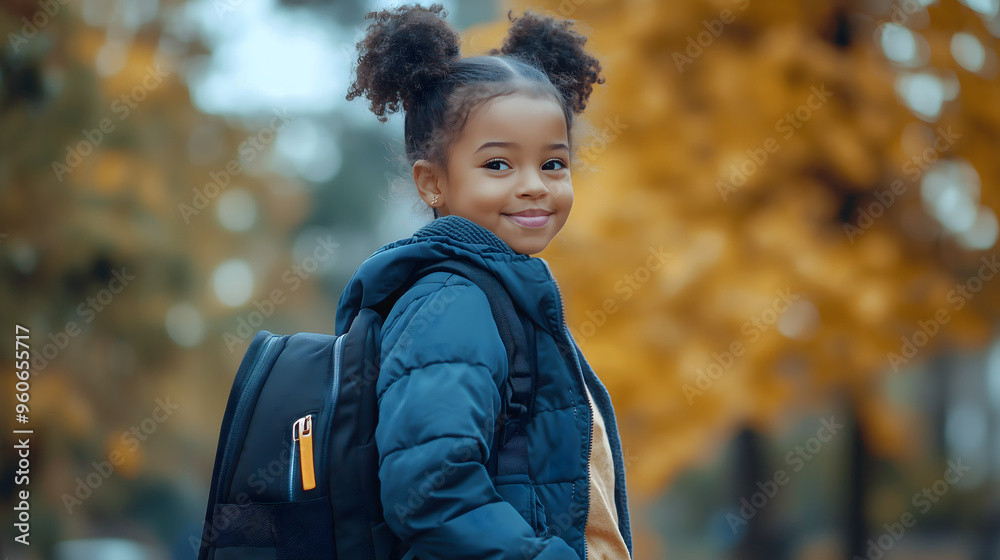 Niña con mochila de camino al colegio Niña con mochila de camino al colegio