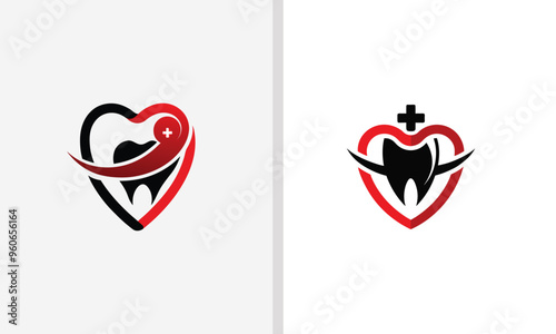 Dental love logo icon clinic health care medical vector design sample 