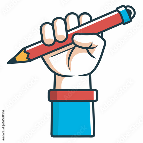 Illustration of a raised fist holding a pencil for elections.eps