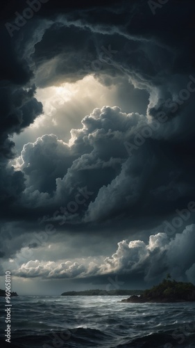 Swirling Shadows: Mysterious Storm Clouds Over Empty Sea – Mobile Aspect Ratio