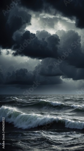 Dark Tempest: Ominous Storm Clouds Swirling Over a Vast Sea – Mobile Aspect