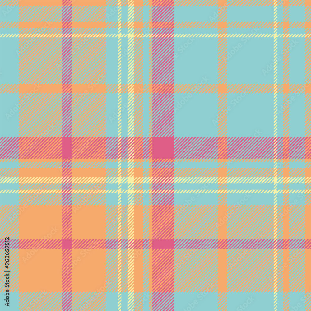 Hobby plaid pattern tartan, africa background seamless fabric. Italian texture vector check textile in cyan and orange colors. Hobby plaid pattern tartan, africa background seamless fabric. Italian texture vector check textile in cyan and orange colors.