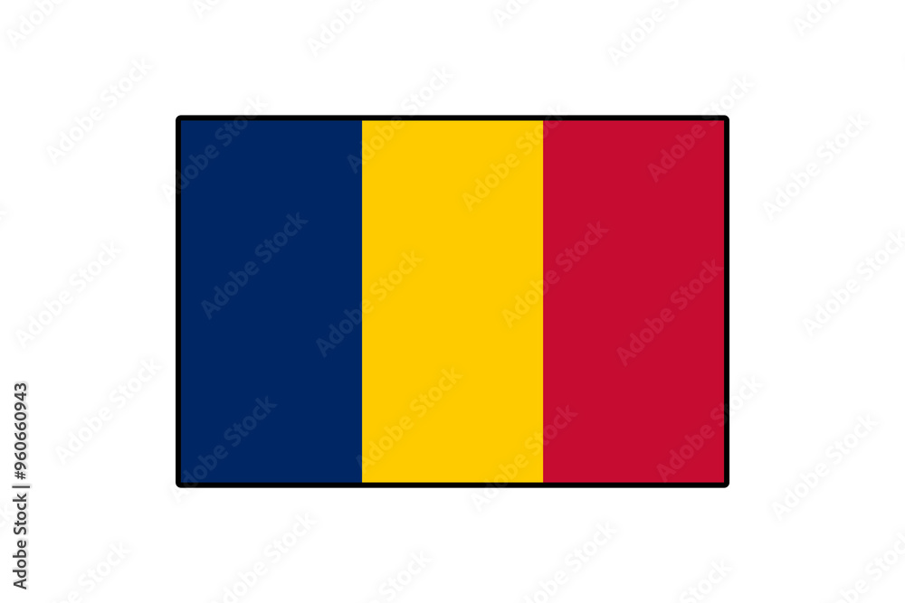 The flag of Chad displays vertical stripes of blue, yellow, and red. These colors symbolize the country's heritage and culture. The design is bold and simple, representing national identity.
