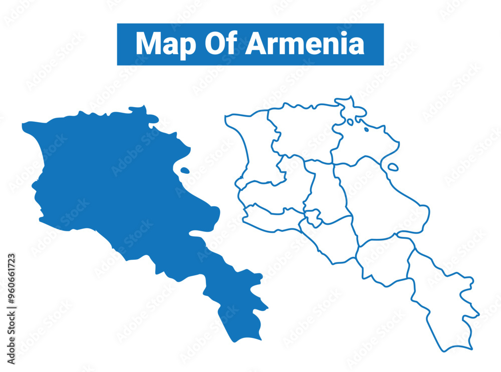 Fototapeta premium Armenia simple flat vector map outline style illustration set