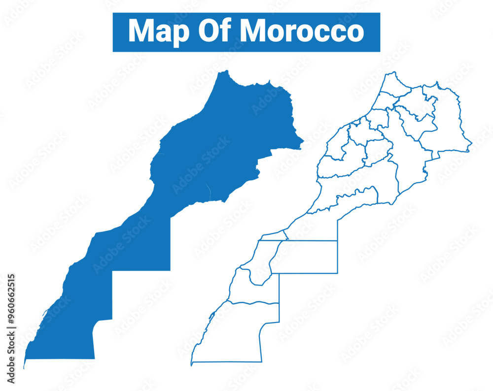 Obraz premium Morocco simple flat vector map outline style illustration set