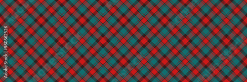 Path plaid seamless background, rustic tartan check texture. Straight pattern vector fabric textile in red and cyan colors.