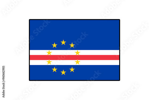 The flag of Cape Verde showcases a blue field with a central white stripe and red accents, adorned with a circle of yellow stars, symbolizing the nation's unity and maritime heritage. Free Download The flag of Cape Verde showcases a blue field with a central white stripe and red accents, adorned with a circle of yellow stars, symbolizing the nation's unity and maritime heritage. - GFXLoad