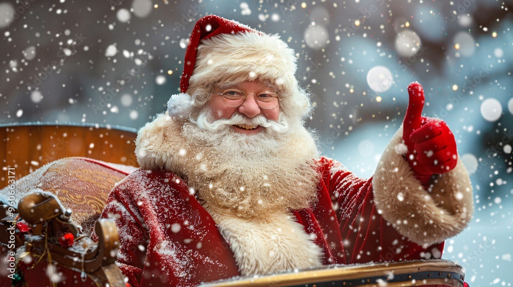 Jolly Santa Claus Gives Thumbs Up in the Snow Jolly Santa Claus Gives Thumbs Up in the Snow