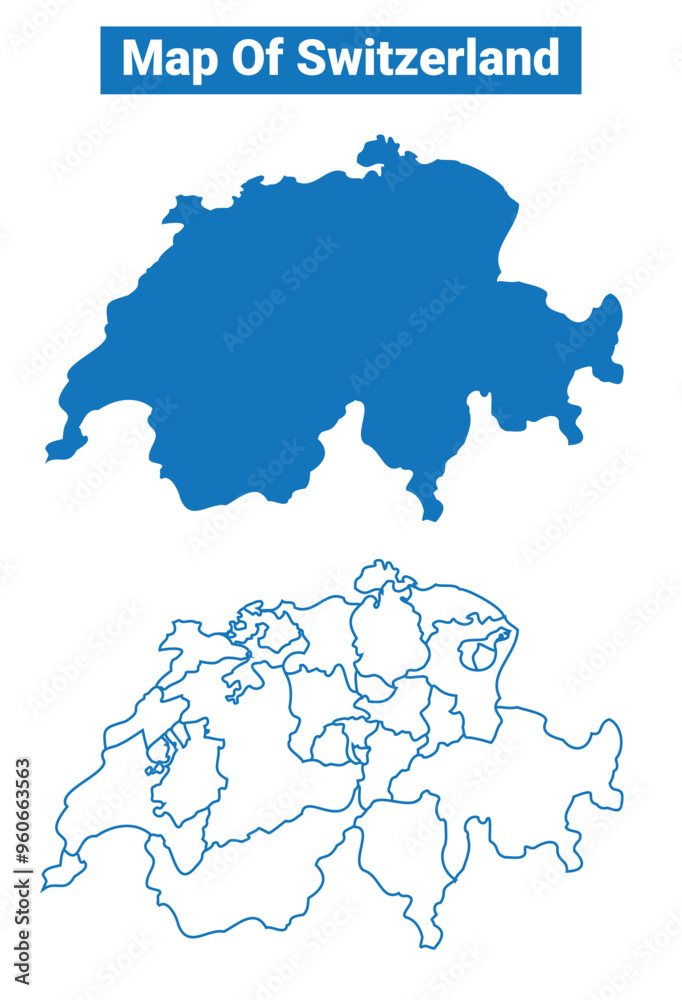 Fototapeta premium Switzerland simple flat vector map outline style illustration set