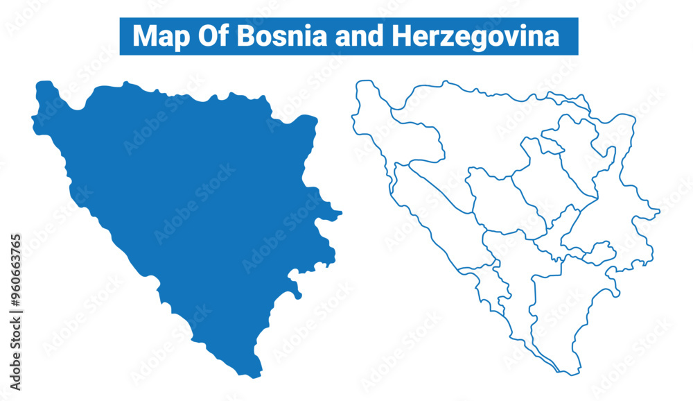 Obraz premium Bosnia simple flat vector map outline style illustration set