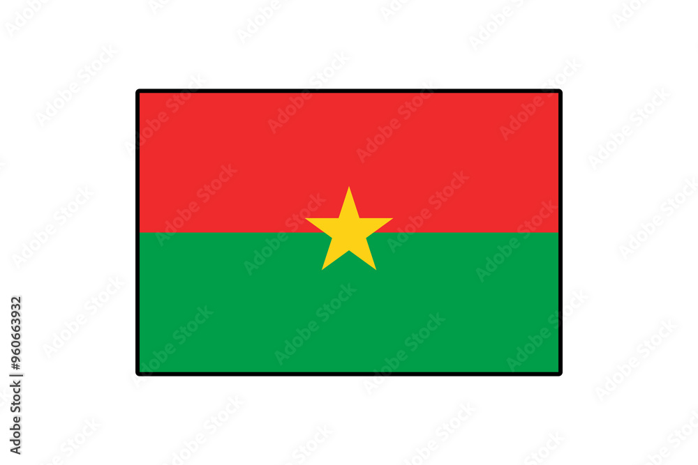 The flag of Burkina Faso features a horizontal tricolor of red, green, and yellow, representing the nation's identity and unity, showcasing a prominent five-pointed star. The flag of Burkina Faso features a horizontal tricolor of red, green, and yellow, representing the nation's identity and unity, showcasing a prominent five-pointed star.