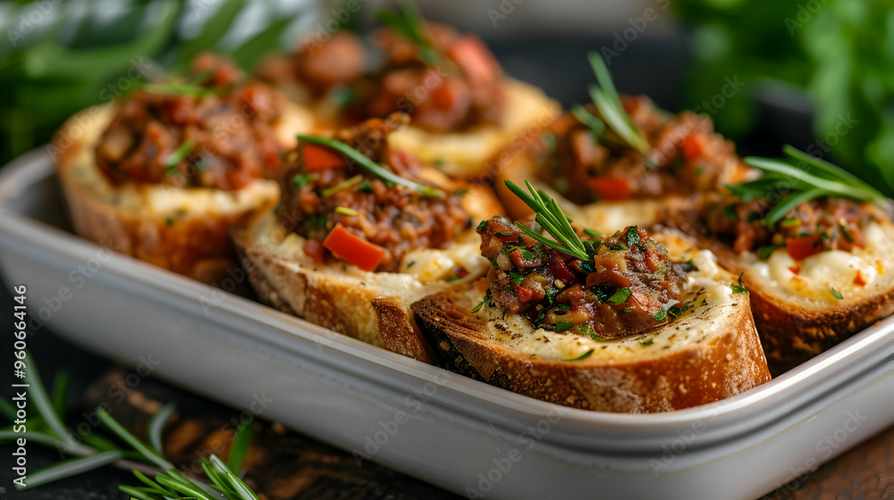 Fototapeta premium Gourmet Tapenade Crostini Romantic Setting Dram
