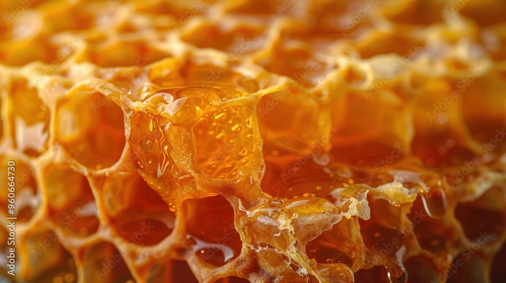 Close up of honeycomb with honey as background Close up of honeycomb with honey as background