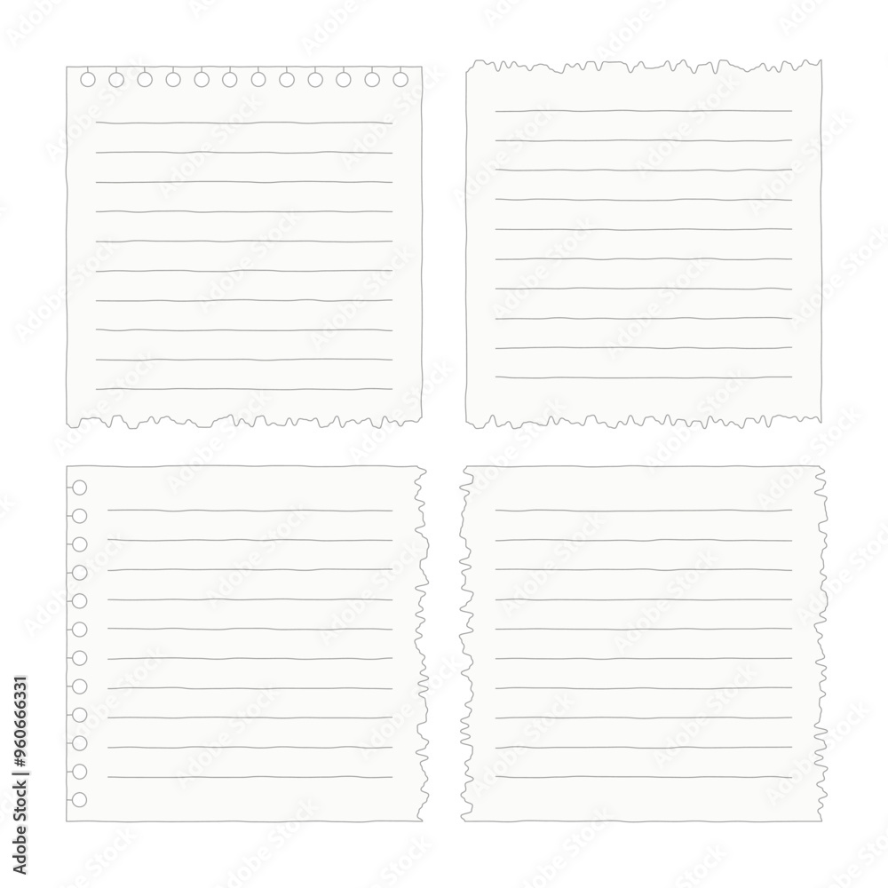 White paper note with horizontal line. Torn memo, notepad, notebook, scrapbook, sticky note, ragged edges, sheets of blank page, pieces of ripped paper. White paper note with horizontal line. Torn memo, notepad, notebook, scrapbook, sticky note, ragged edges, sheets of blank page, pieces of ripped paper.