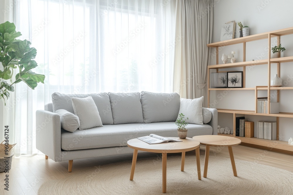 Fototapeta premium simple, light-filled living room with soft pastel accents and an airy feel