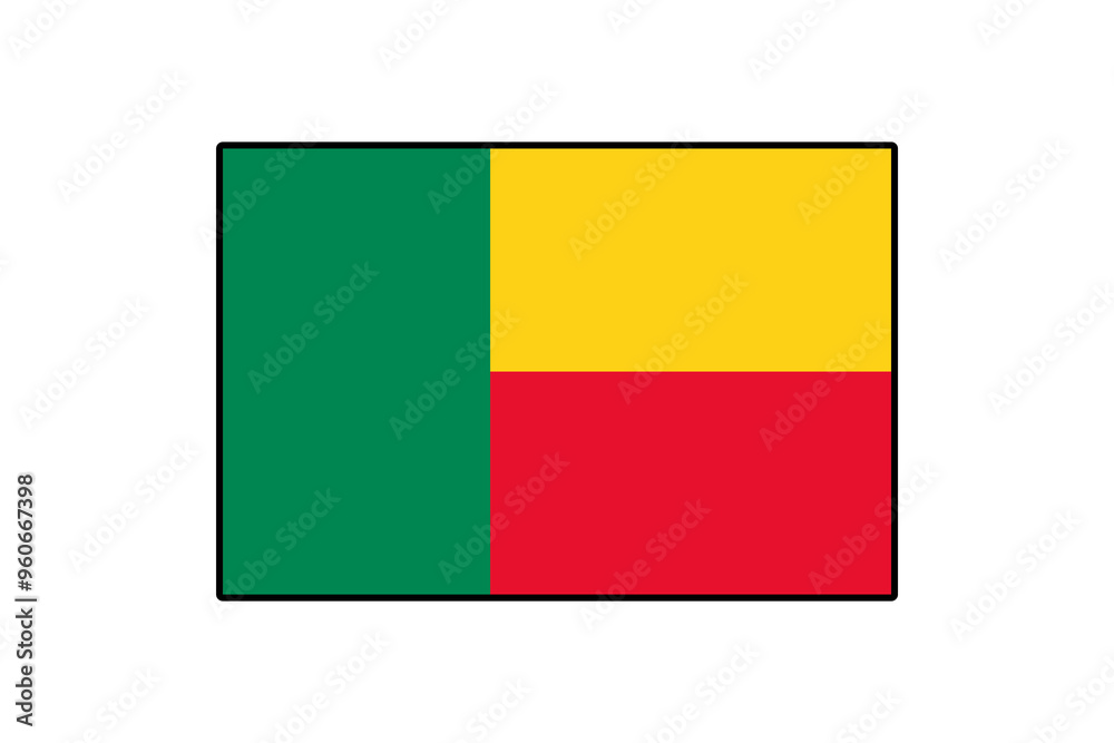 This illustration features the flag of Benin, showcasing its vivid green, yellow, and red sections, symbolizing the country's heritage and unity, against a clean white background.