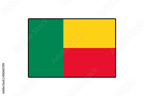 Free Download This illustration features the flag of Benin, showcasing its vivid green, yellow, and red sections, symbolizing the country's heritage and unity, against a clean white background. - GFXLoad