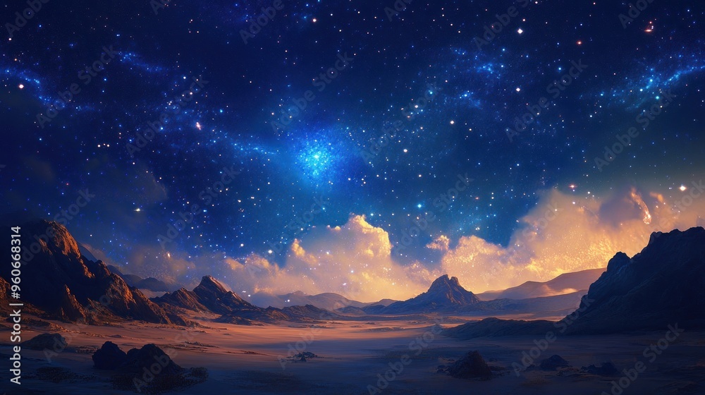 Starry Night Over a Mountainous Desert Landscape Starry Night Over a Mountainous Desert Landscape