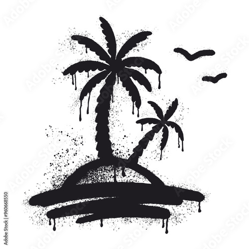 Vector illustration of a palm tree on an island hand-drawn in graffiti style