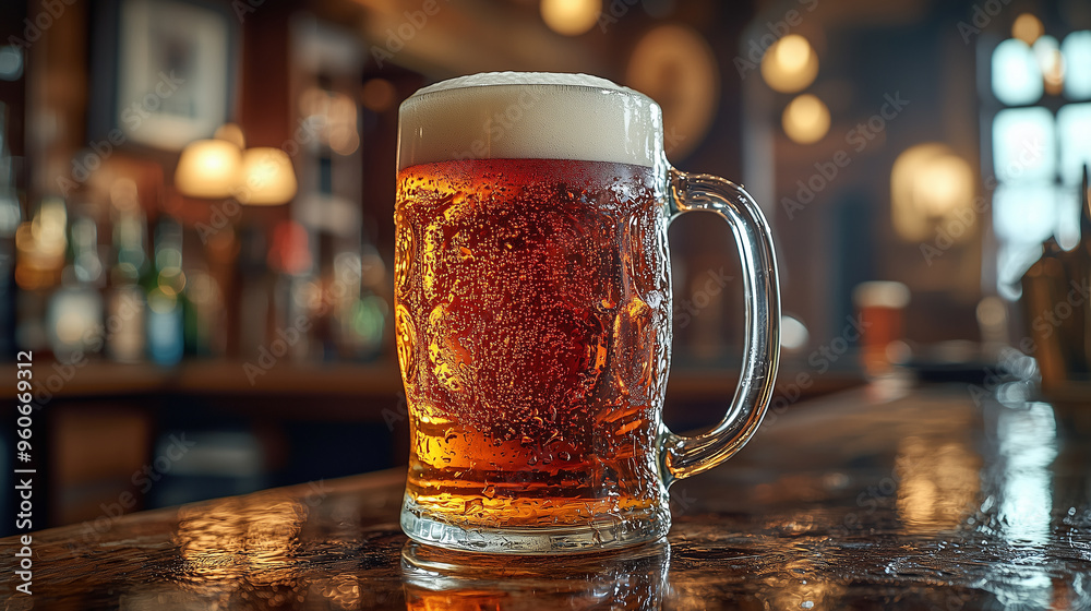 A beer mug on the bar counter. Abstraction. Colorfull. A beer mug on the bar counter. Abstraction. Colorfull.
