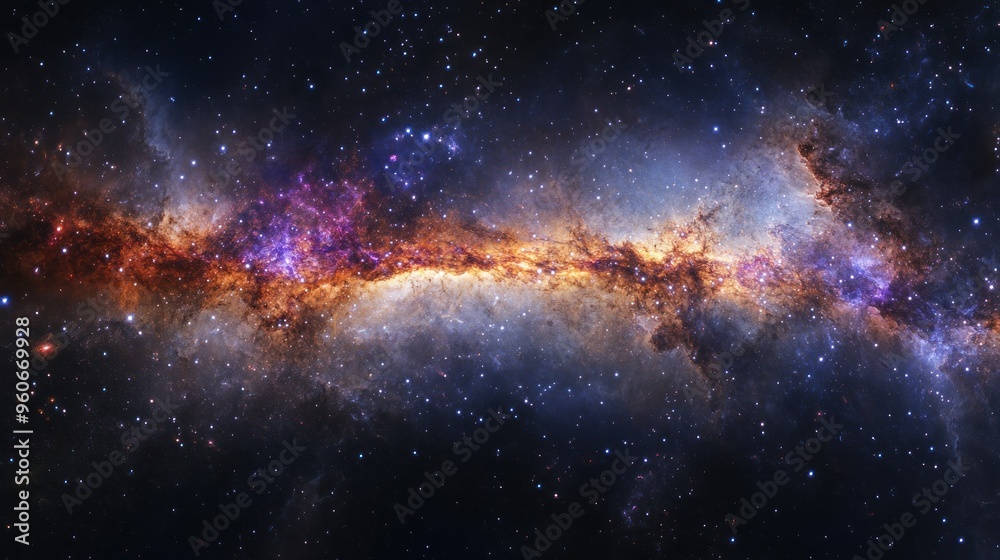 A Celestial Tapestry of Stars and Nebulae in a Vast Dark Space