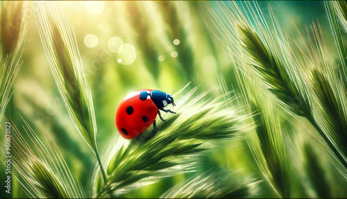 Illustration of a Ladybug in Grass - Nature Inspired Perfect Wallpaper photo