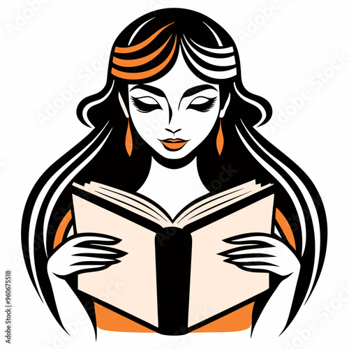 Woman reading a book, thoughtful mood, enjoying literature, knowledge and introspection