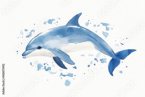 A beautiful watercolor illustration of a dolphin swimming gracefully in the ocean, showcasing the beauty of marine life. photo