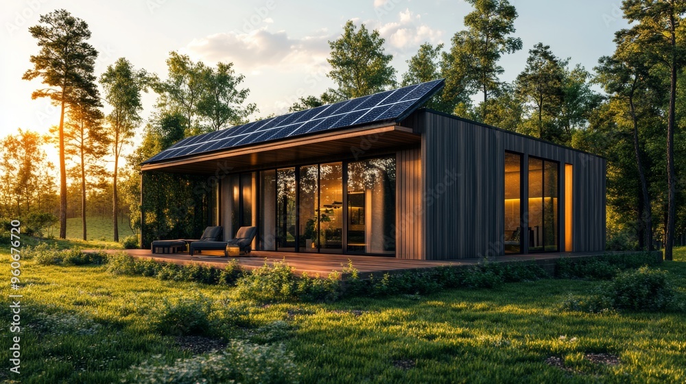 The rooftop of a modern house or home is covered in blue solar panels. Renewable energy source roof tile. Sunny daytime weather with bright sun. Eco-friendly photovoltaic electricity and power The rooftop of a modern house or home is covered in blue solar panels. Renewable energy source roof tile. Sunny daytime weather with bright sun. Eco-friendly photovoltaic electricity and power