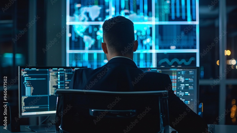 Cybersecurity Analyst Working Late at Night Cybersecurity Analyst Working Late at Night