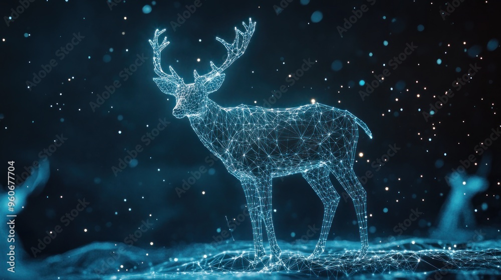 Abstract Deer with a Blue Glow in the Night Abstract Deer with a Blue Glow in the Night