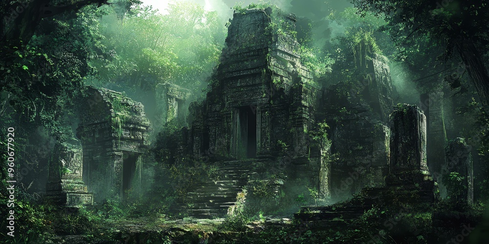 Ancient stone temple overgrown with jungle vegetation. Ancient stone temple overgrown with jungle vegetation.