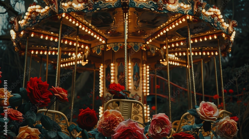 Lively amusement park in full operation with colorful attractions and joyful crowds Lively amusement park in full operation with colorful attractions and joyful crowds